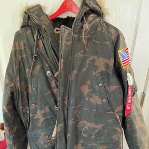 Alpha Industries Men's N-3B W3X Waxed Cotton Coat Parka XL Woodland Camo